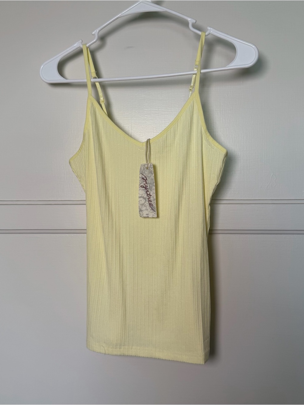 Mystree: Pale Yellow Ribbed Spaghetti Strap Camisole(D0006)